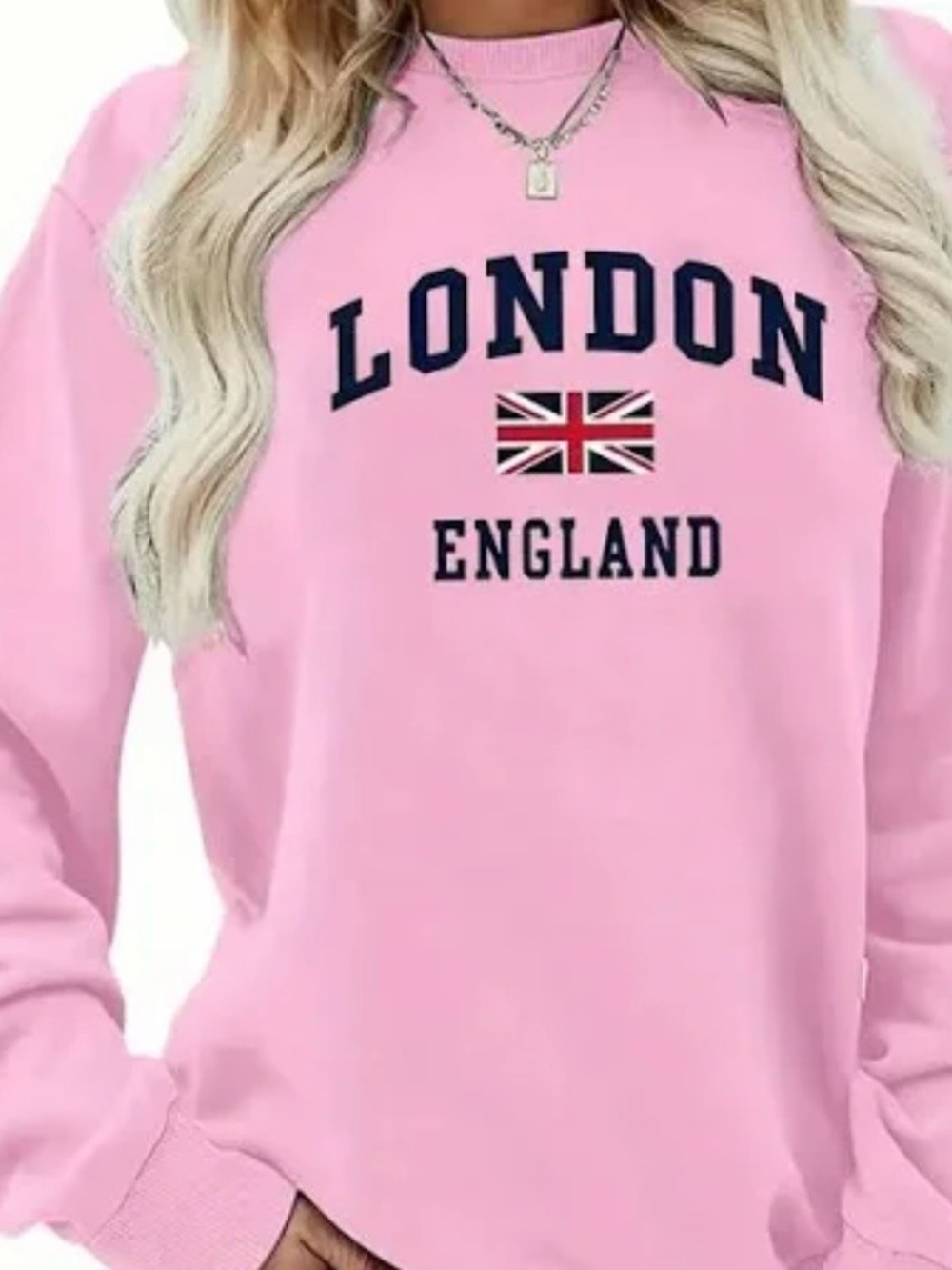 Pink London England Graphic Crewneck Sweatshirt